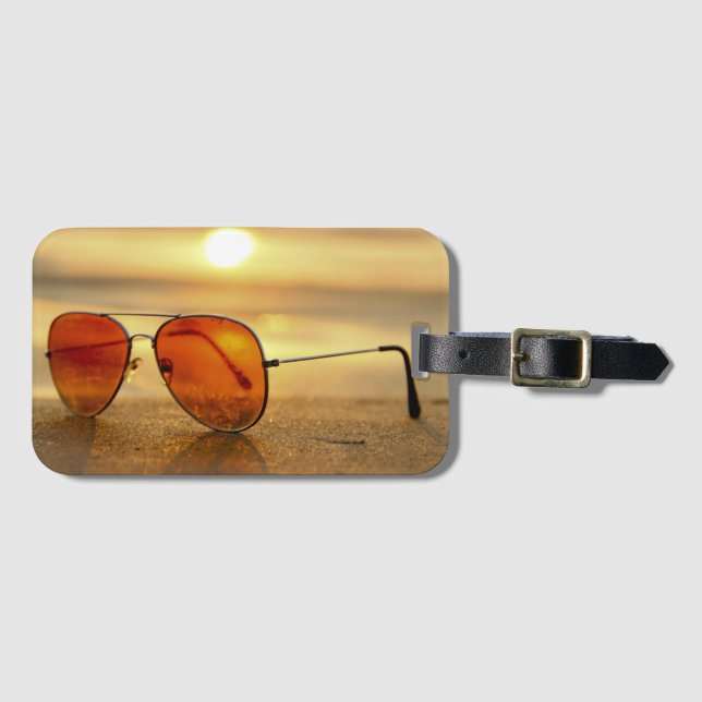 Solsolnedgång Sunglasses Beach Photo Bagagebricka (Framsida horisontal)
