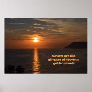 Solspel som glimmer av himlens gyllene gator poster