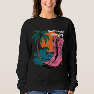 Solspridd Cowgirl Westernstövlar Retro Solvågor T Shirt
