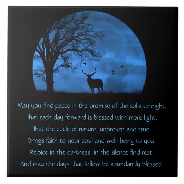 Solstice Yule Pagan Högtid Blessingar Älg & Måne Kakelplatta (Framsidan)