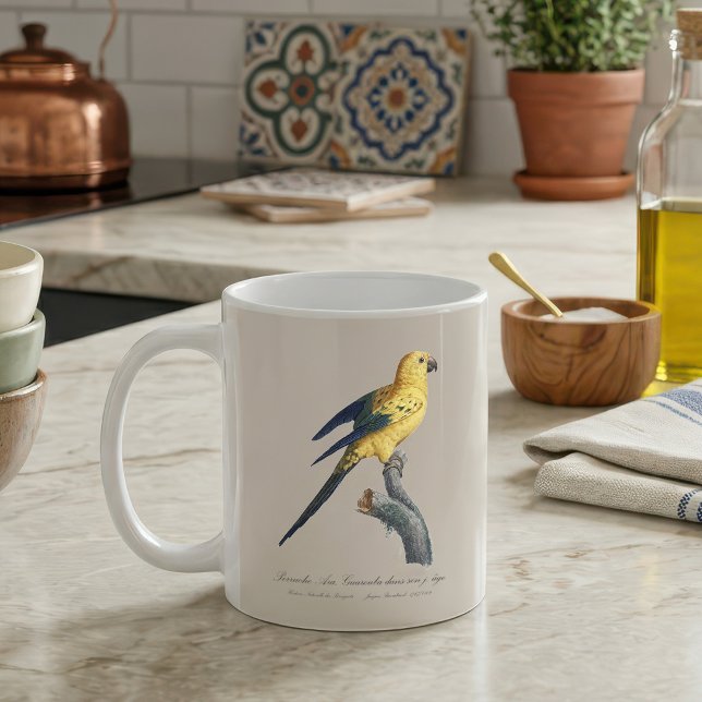 Solsticeparakit eller Solfjäderstjärtad aratinga A Kaffemugg (Guarouba dans sons jeune age / Sun parakeet. Coffee Mug)