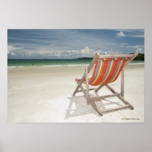 Solstol på vitsanden av den Samui stranden Poster