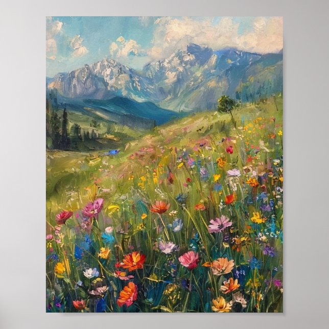 Solstrålad frid: En livfull symfoni av vilda blomm Poster (Framsidan)