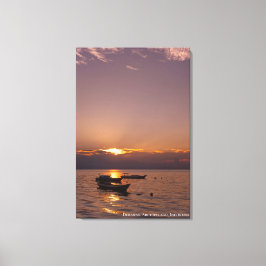 Solstrålar Solnedgångsstrålar Flytande båtar Hav S Canvastryck