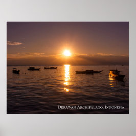 Solstrålar Solnedgångsstrålar Flytande båtar Hav S Poster