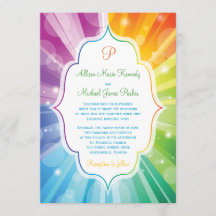 Solstråle Bröllopsinbjudan med randigt regnbågsfär