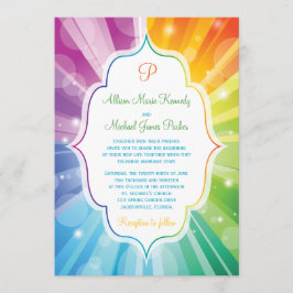 Solstråle Bröllopsinbjudan med randigt regnbågsfär Inbjudningar