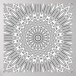 Solstrålning Zigzag-mandala med skiktat linjemönst Poster