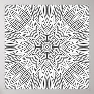 Solstrålning Zigzag-mandala med skiktat linjemönst Poster