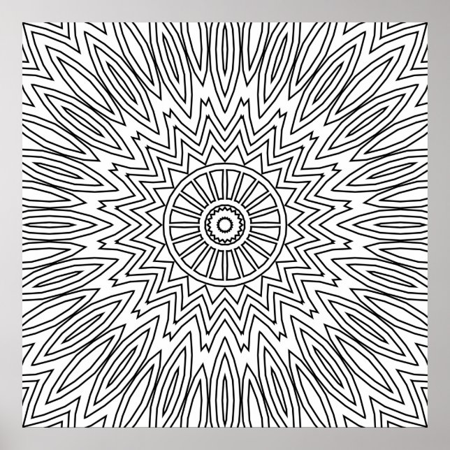 Solstrålning Zigzag-mandala med skiktat linjemönst Poster (Framsidan)