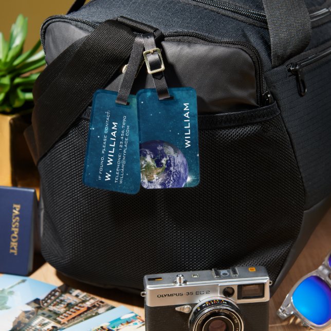 Solsystem för elegant Blue Planet Earth Space Bagagebricka (Fram & Baksida)