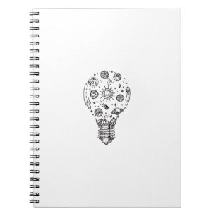 Solsystem i docka i bulb anteckningsbok