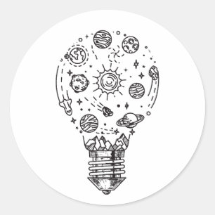 Solsystem i docka i bulb runt klistermärke