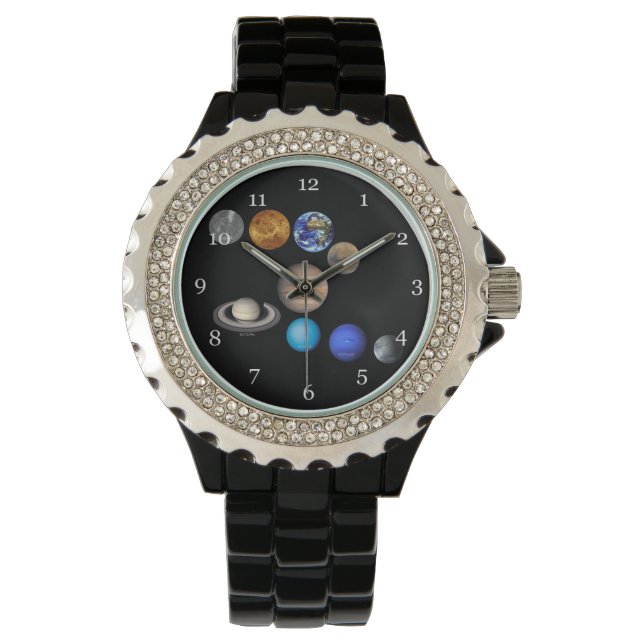 Solsystem nio planeter klocka. armbandsur (Framsida)