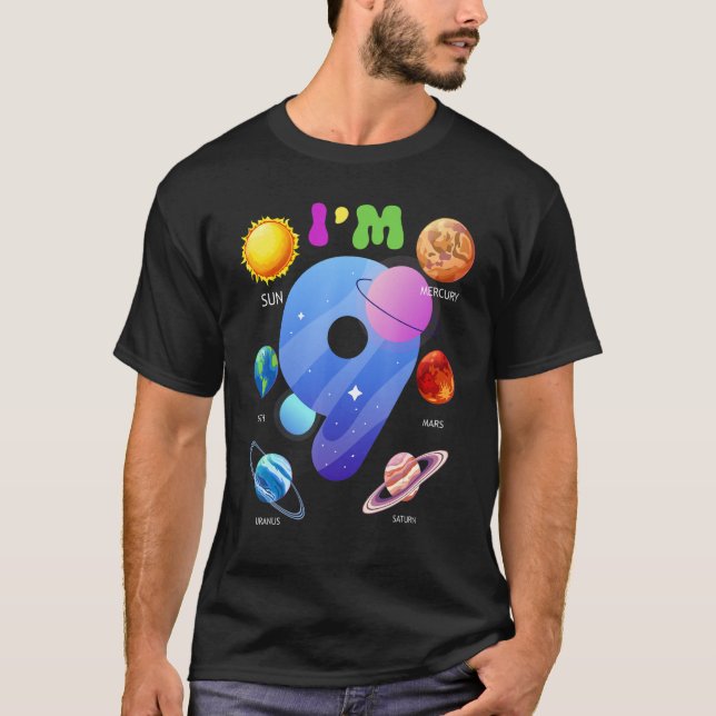 Solsystemens - planeter Cute 9 år gammal 9:e födel T Shirt (Framsida)