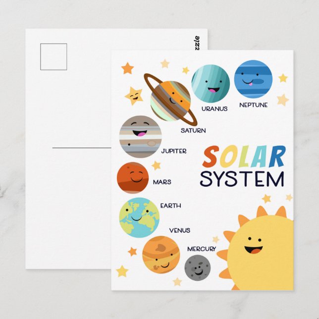 Solsystemens planets rymdutbildning vykort (Fram/baksida)
