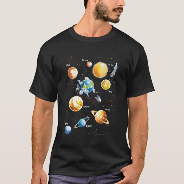 Solsystemens rymdastronomi och planeter för t shirt (Framsida)