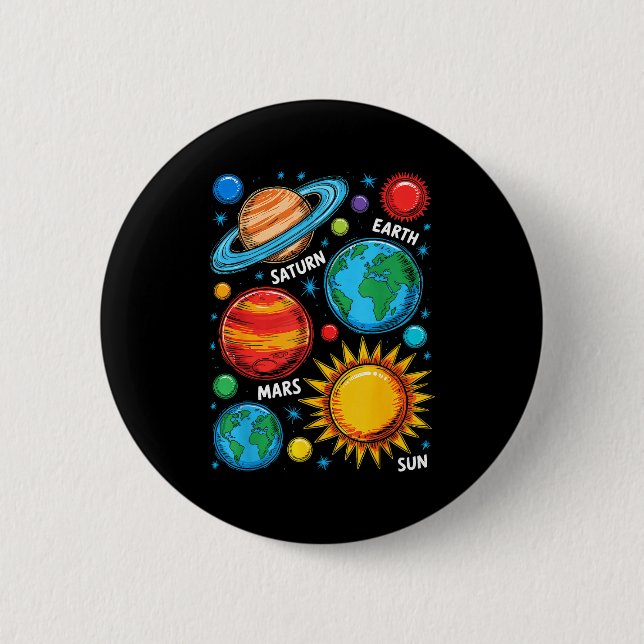 Solsystemets planeter Jorden Mars Saturnus Solen S Knapp (Framsida)