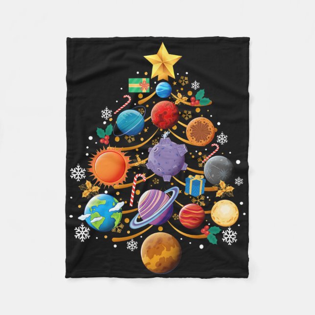 Solsystemets planeter julgran astronomi Xmas Fleecefilt (Framsidan)