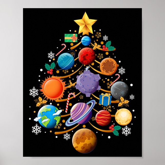 Solsystemets planeter julgran astronomi Xmas Poster (Framsidan)