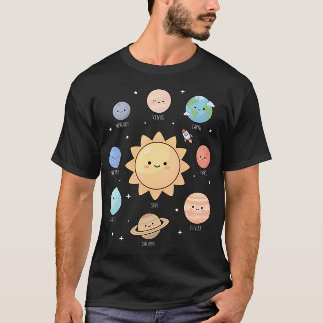 Solsystemets planeter rymdvetenskap astronomi t shirt (Framsida)