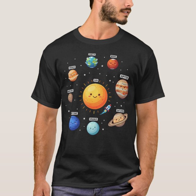 Solsystemets planeter rymdvetenskap astronomi t shirt (Framsida)