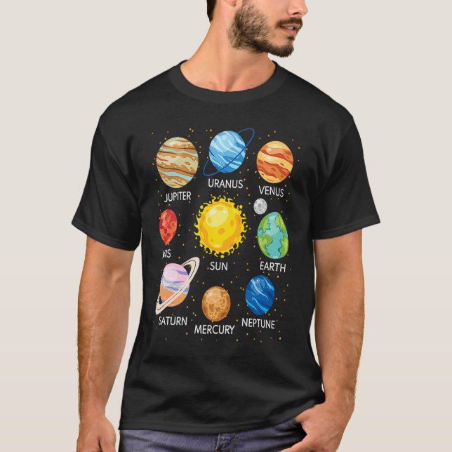 Solsystemets planeter vetenskap rymd galax univers t shirt (Framsida)