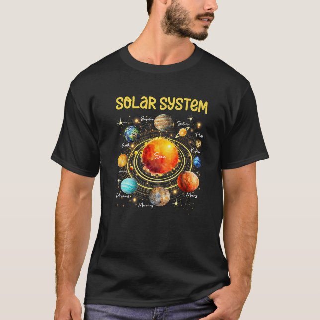 Solsystemets planeter vetenskap rymden pojkar flic t shirt (Framsida)