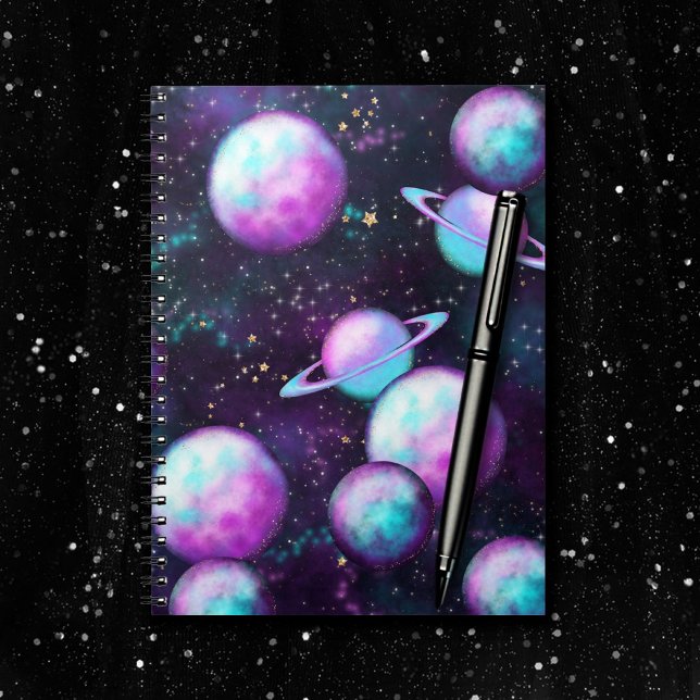 Solsystemglöd | Cosmic Blue Lila Rosa Planet Anteckningsbok (Skapare uppladdad)