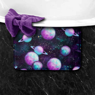 Solsystemglöd Cosmic Blue Lila Rosa Planet Badrumsmatta