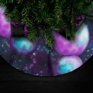 Solsystemglöd Cosmic Blue Lila Rosa Planet Julgransmatta Borstad Polyester