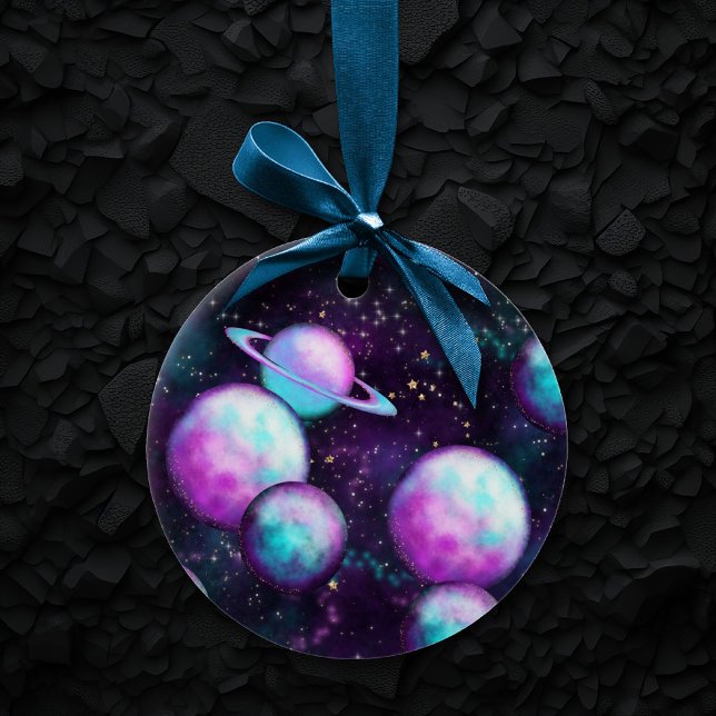 Solsystemglöd | Cosmic Blue Lila Rosa Planet Julgransprydnad Keramik (Skapare uppladdad)