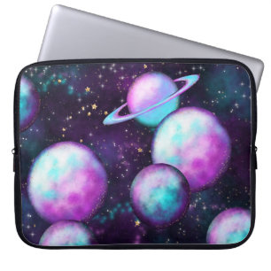 Solsystemglöd Cosmic Blue Lila Rosa Planet Laptop Fodral