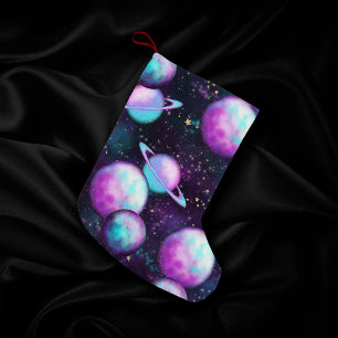 Solsystemglöd Cosmic Blue Lila Rosa Planet Liten Julstrumpa