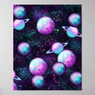 Solsystemglöd   Cosmic Blue Lila Rosa Planet Poster