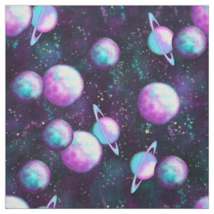 Solsystemglöd Cosmic Blue Lila Rosa Planet Tyg