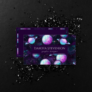 Solsystemglöd   Cosmic Blue Lila Rosa Planet Visitkort