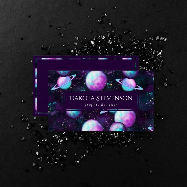 Solsystemglöd | Cosmic Blue Lila Rosa Planet Visitkort (Skapare uppladdad)
