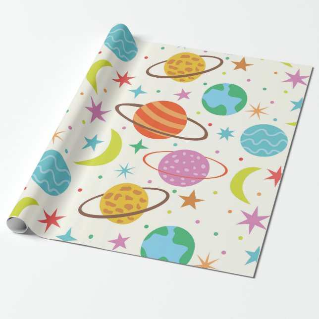 Solsystemplaneten Rymden Mönster Presentpapper (Utrullad)