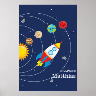 Solsystemplaneter Rocketship Space Astronaut Poster
