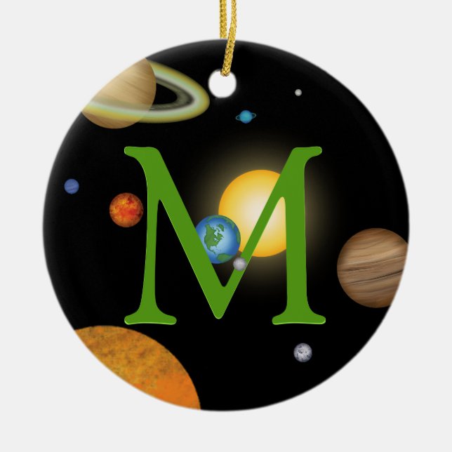 SolsystemPlanets i Space Monogrammed Anpassningsba Julgransprydnad Keramik (Framsidan)