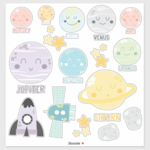 Solsystemsanläggningar i Cute Baby Kawaii Klistermärken