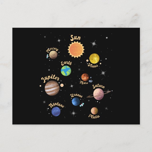 Solsystemsplaneter Barn Kunskap Yttre rymden Vykort (Framsida)