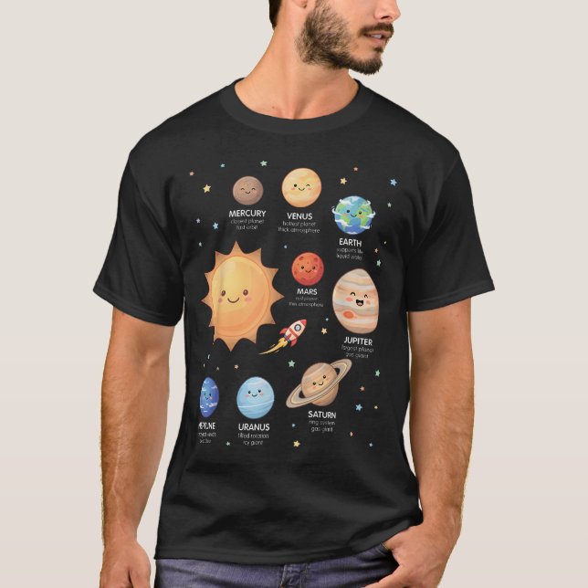 Solsystemsplaneter Rymdvetenskap Astronomi T Shirt (Framsida)