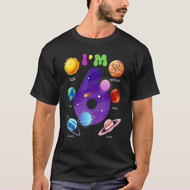 Solsystemssystem - utfall 6 år gammal 6e-födelseda t shirt (Framsida)