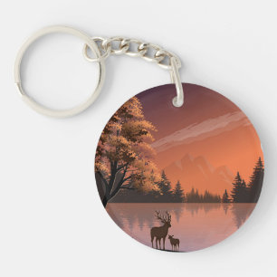Soluppåtliggande landskap med Sjö och Deers-51207