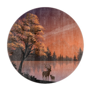 Soluppåtliggande landskap med Sjö och Deers-51207