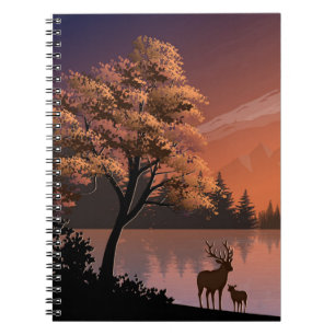 Soluppåtliggande landskap med Sjö och Deers-51207 Anteckningsbok