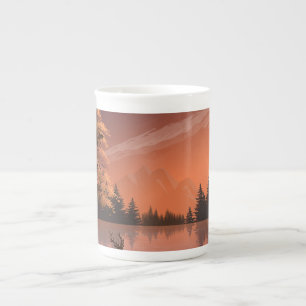 Soluppåtliggande landskap med Sjö och Deers-51207 Benporslin Mugg
