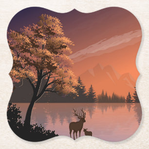 Soluppåtliggande landskap med Sjö och Deers-51207 Underlägg Papper